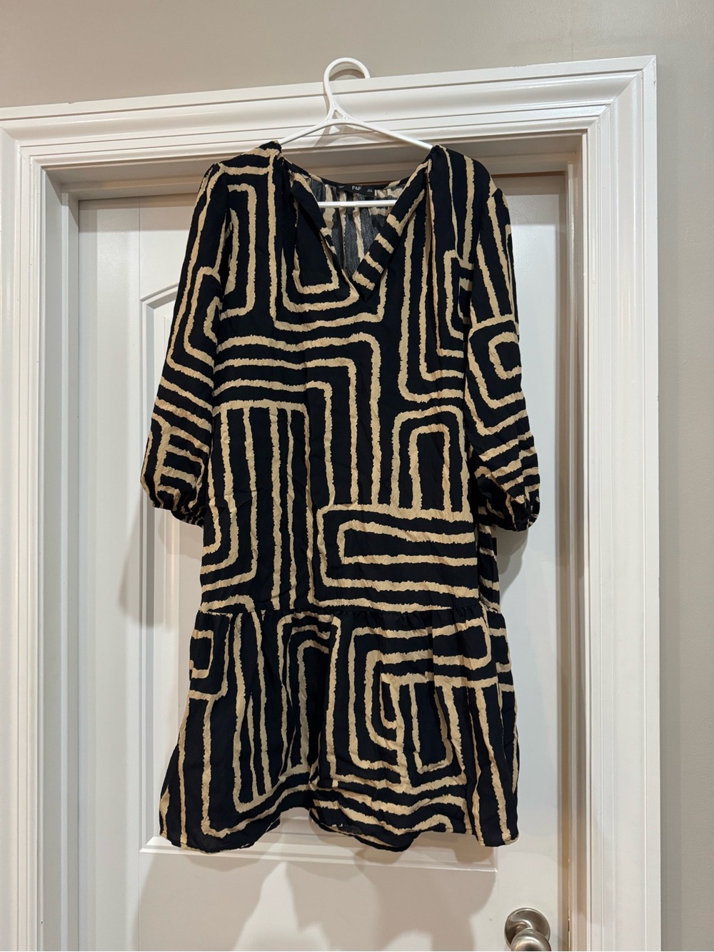 F&F Black and Cream Geometric Mini Dress